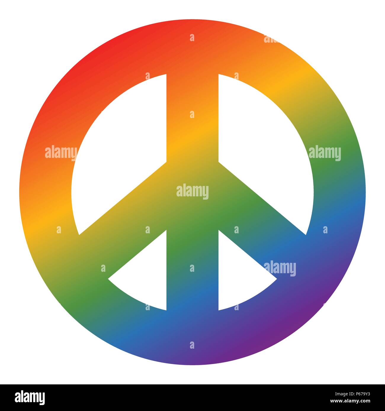 Regenbogenfarbige Peace Symbol auf weißem Hintergrund getrennt Stock Vektor