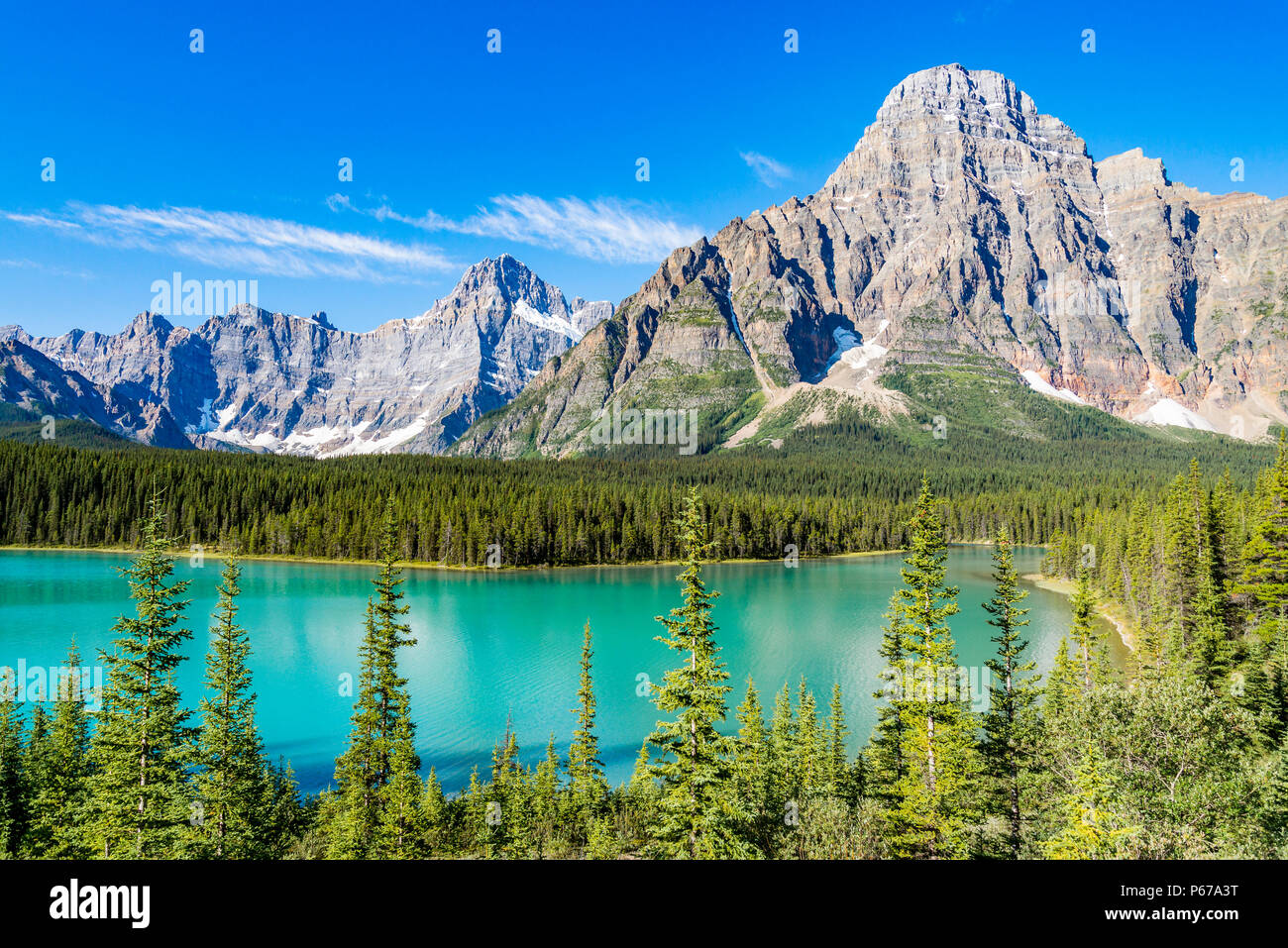 Mount Chephren, untere Wasservögel Lake, Banff National Park, Alberta, Kanada Stockfoto