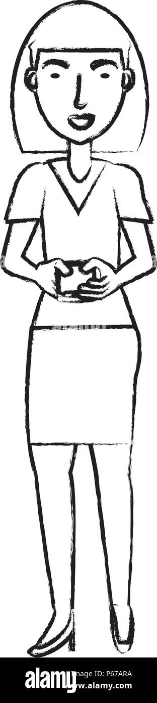 Cartoon Frau mit einem Handy mit weißem Hintergrund, Vector Illustration Stock Vektor