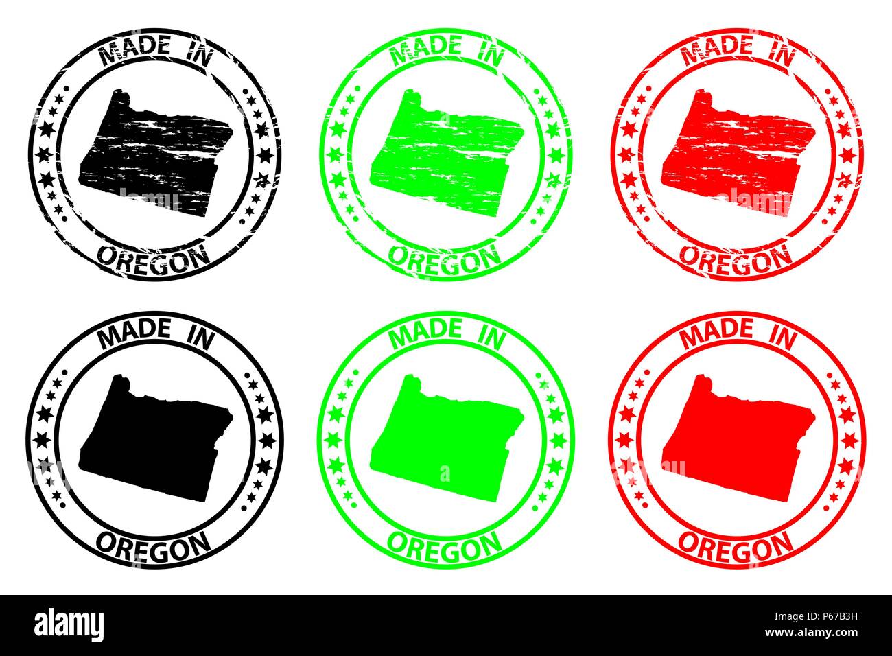 In Oregon - Stempel - Vektor, Ohio (Vereinigte Staaten von Amerika) Karte Muster - Schwarz, Grün und Rot Stock Vektor