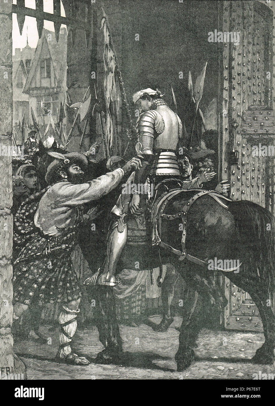 Randolph Murray, der Überlebenden der Schlacht von Flodden 1513, Rückkehr nach Edinburgh, um Nachrichten von der Niederlage Stockfoto