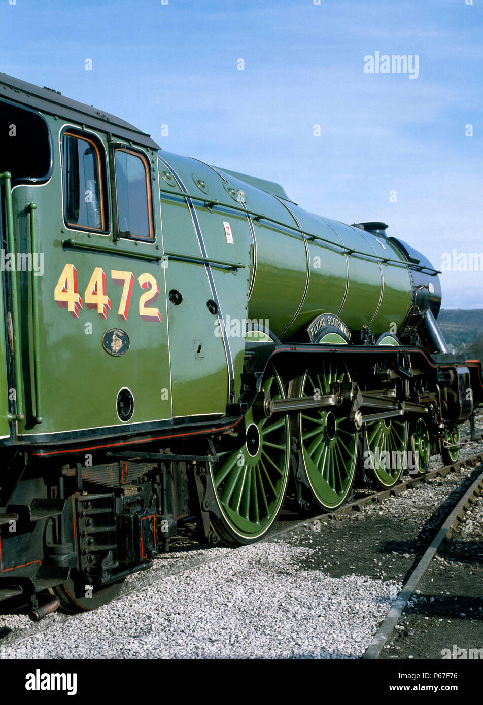 Carnforth Schuppen. Nr. 4472 Flying Scotsman. 12.04.1982. Stockfoto