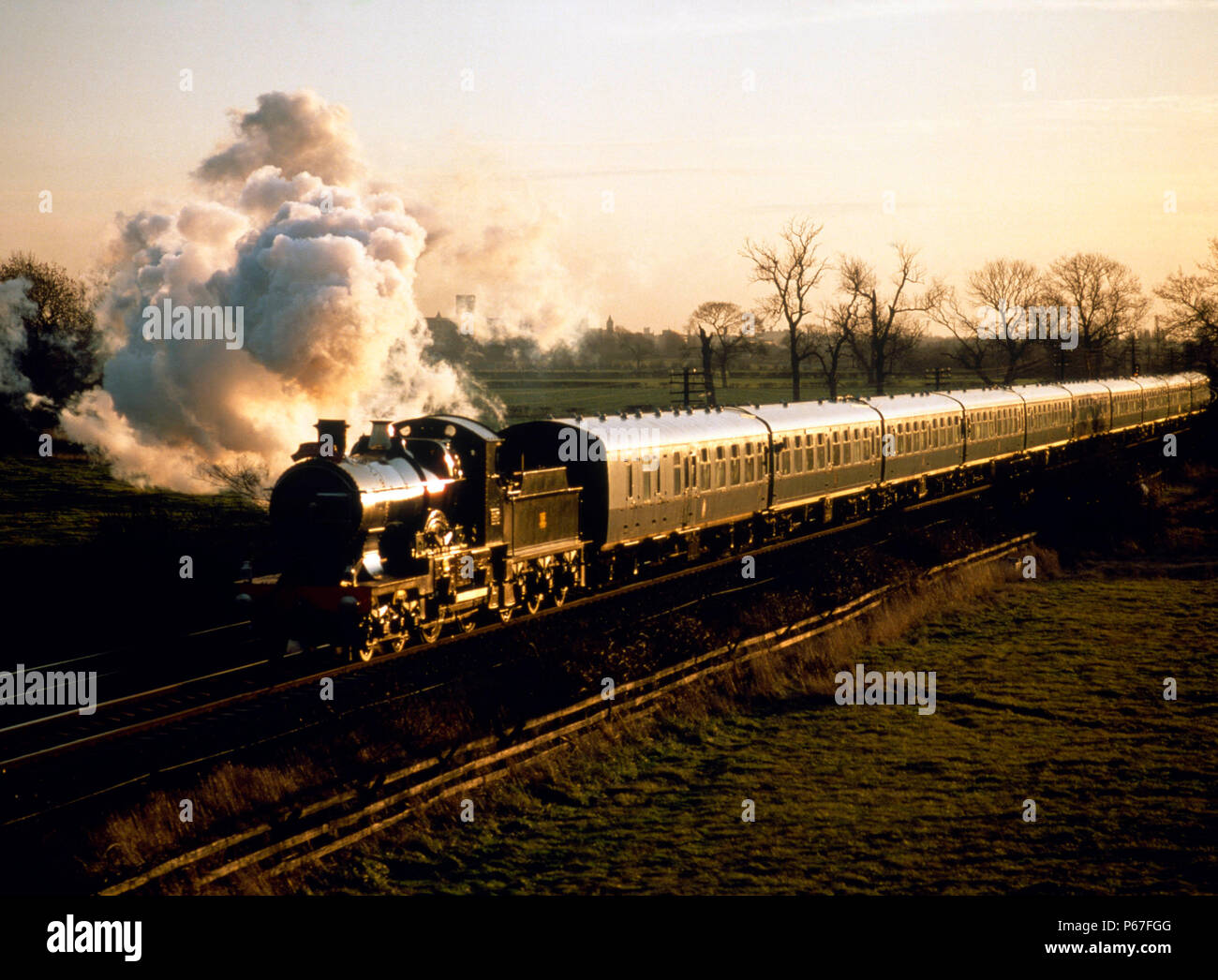 Dickens Festival Express.No. 3440 Stadt Truro an den haxby am Nachmittag mit dem Zug von New York nach Scarborough. 20.12.1986. Stockfoto