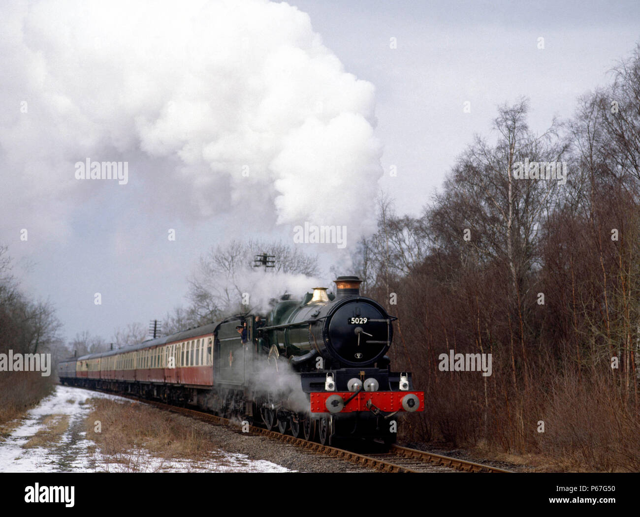 Great Central Railway. Nr. 5029 Nunney Schloss Ansätze Rothley mit der 13:00 Uhr ex Loughborough. 17.2.91 Stockfoto