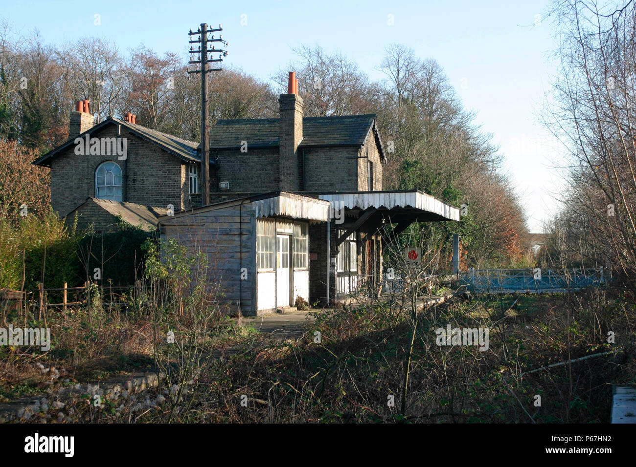 Der alte Bahnhof in Histon auf der stillgelegten Cambridge nach St Ives Strangleitung Dezember 2003 Stockfoto