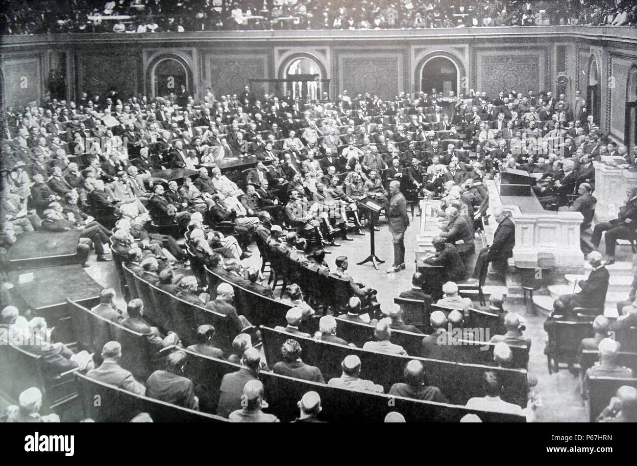 19. September 1919 Adresse von General John Pershing an den Kongress in Washington DC, USA über das Ende des Krieges in Europa (Erster Weltkrieg) Stockfoto