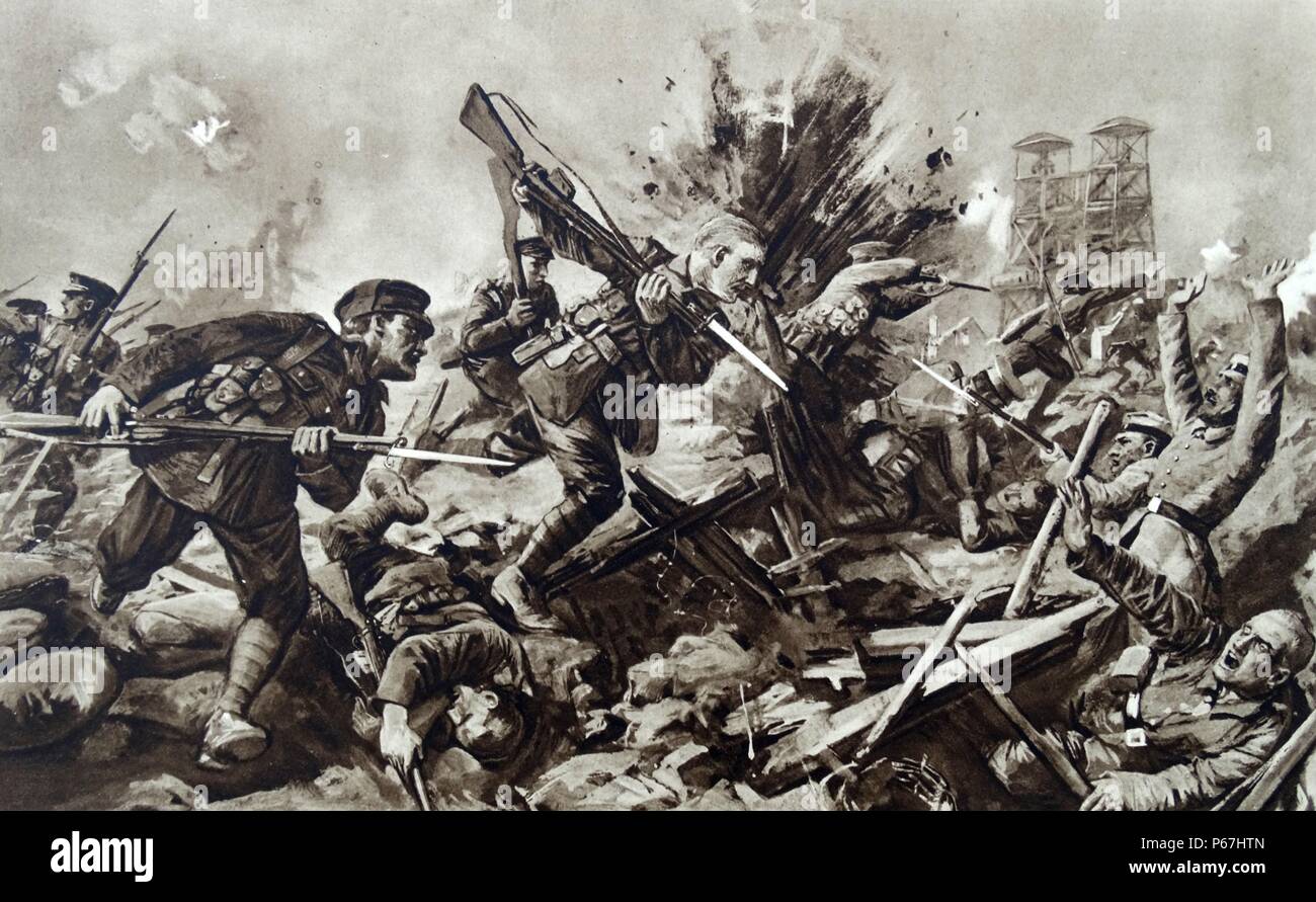 Die Schlacht von Loos war der größte britische Offensive eingebaut im September 1915 an der Westfront während des Zweiten Weltkrieges ein. Der erste Britische Einsatz von Giftgas aufgetreten ist, und die Schlacht war die erste Messe Engagement der neuen Armee Einheiten Stockfoto