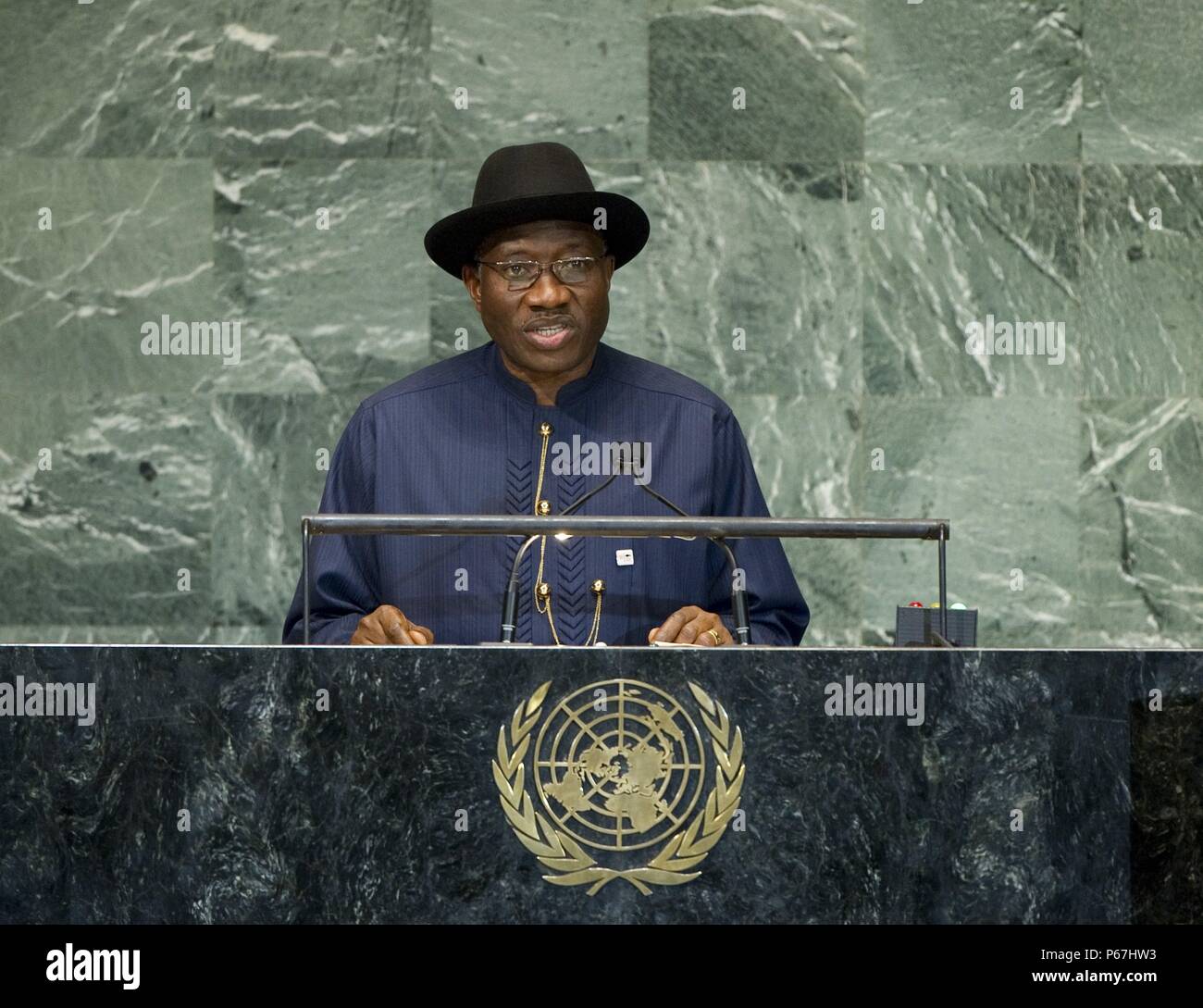 Goodluck Jonathan, Präsident von Nigeria befasst sich mit der Generalversammlung der Vereinten Nationen 2012 Stockfoto
