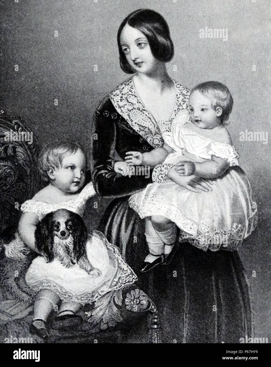 Königin Victoria von Großbritannien mit der Prince Of Wales (später König Edward VII) und die Princess Royal im Jahre 1845 Stockfoto