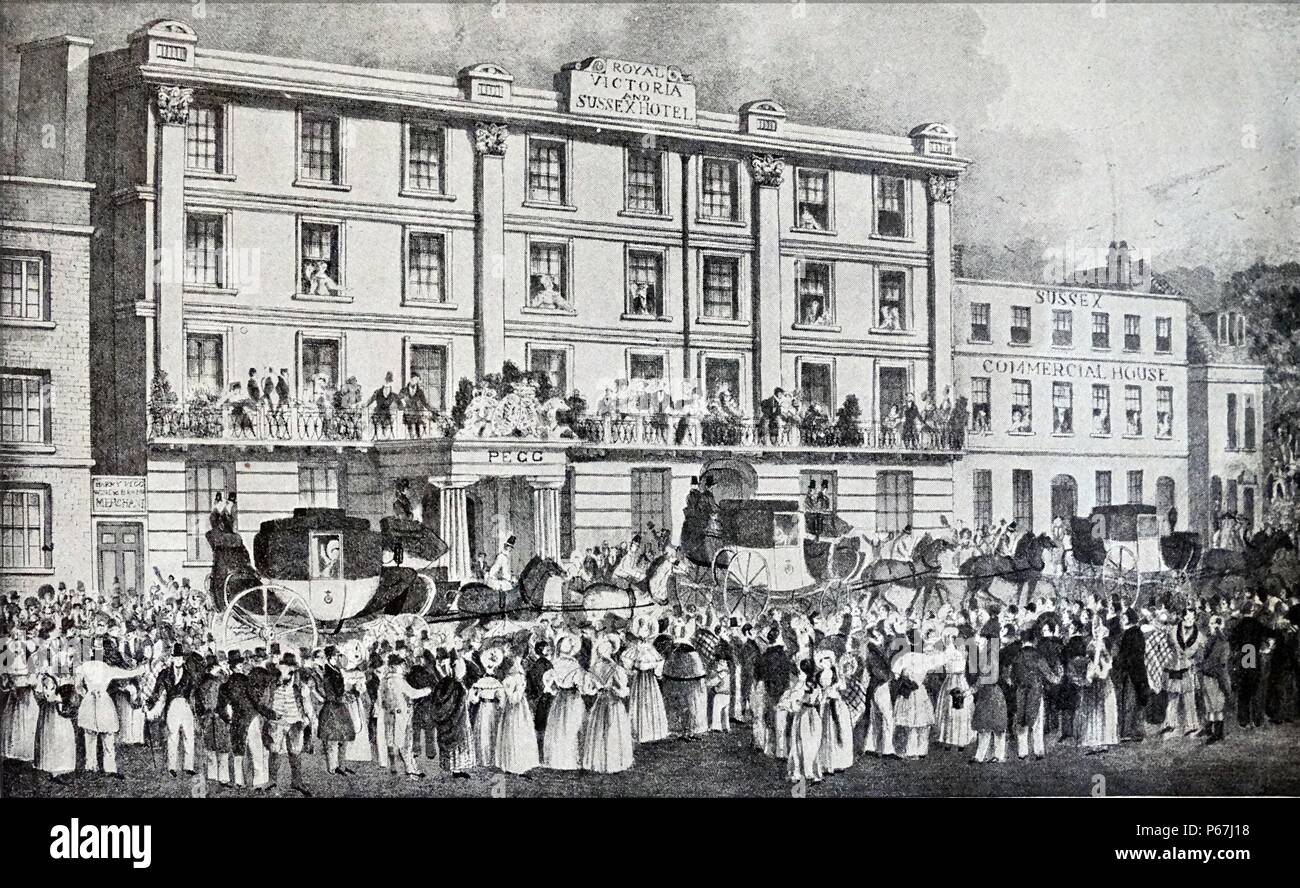 (Später Queen) Prinzessin Victoria und ihre Mutter besuchen Tunbridge Wells in England 1834 Stockfoto