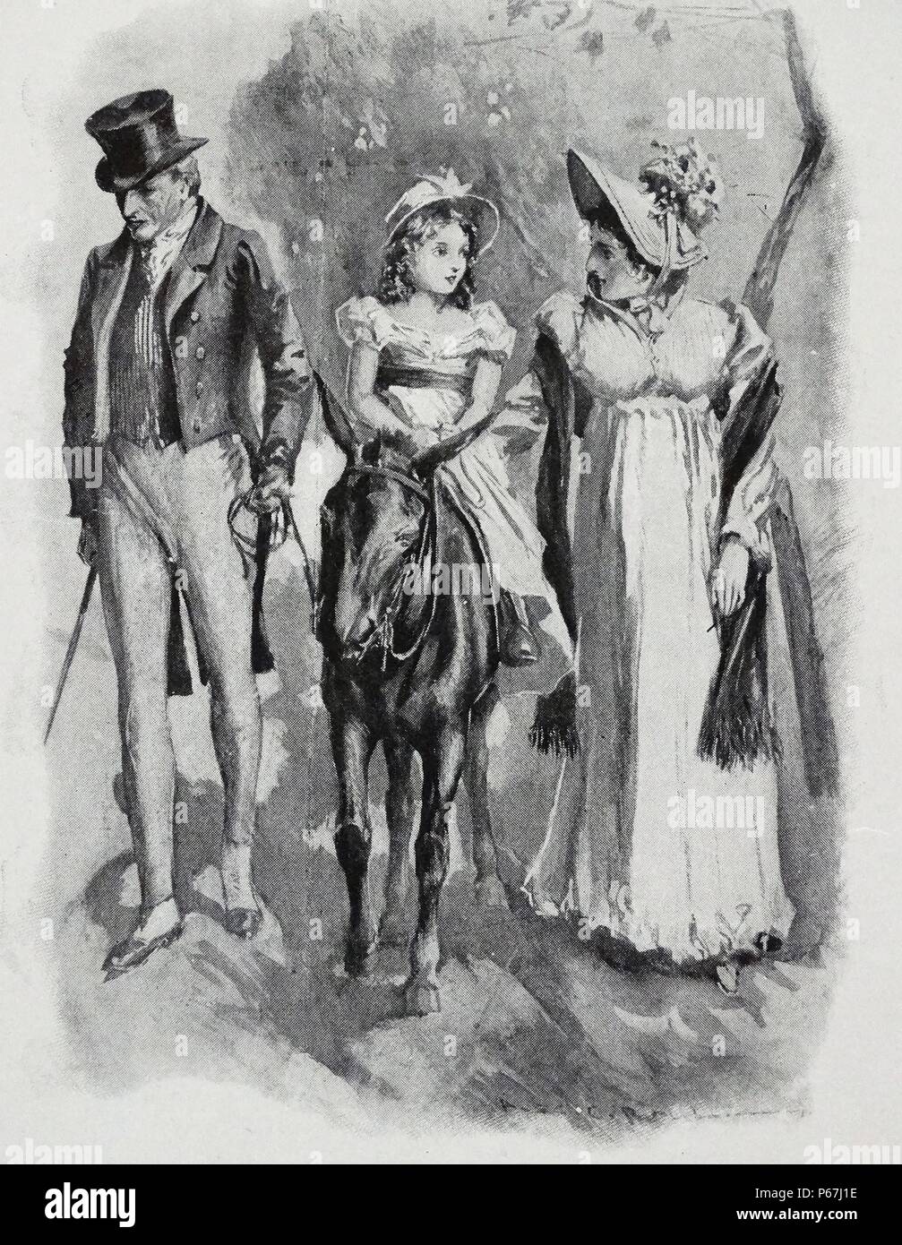 (Später Queen) Prinzessin Victoria und ihre Mutter nehmen einen Esel für eine Fahrt in Kensington Gardens 1828 Stockfoto