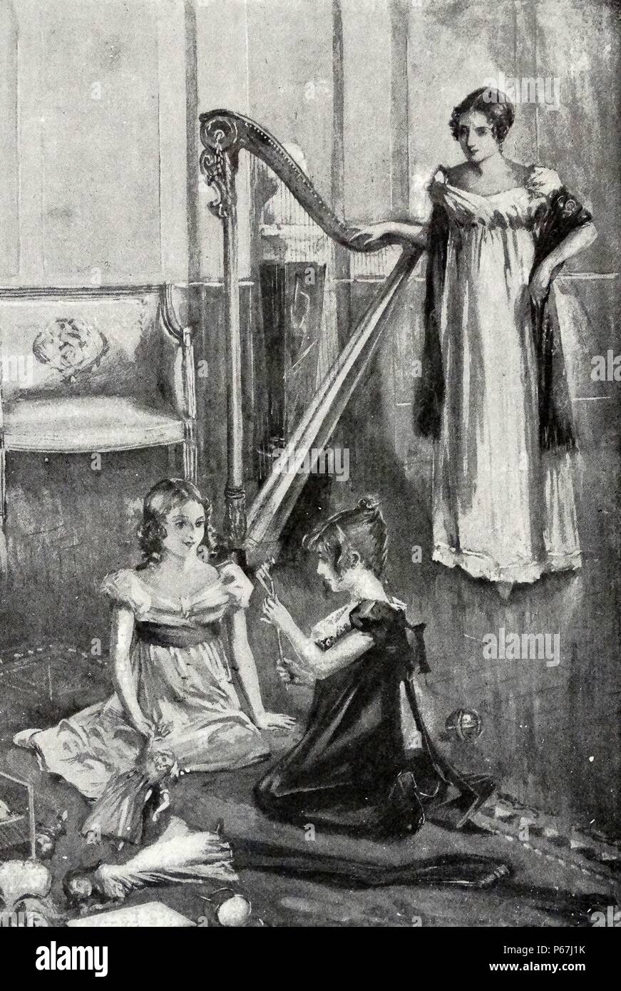 Prinzessin (später Queen) Victoria;   spielen mit einem Kind;   beobachtet von Victorias Mutter der Herzogin von Kent Stockfoto