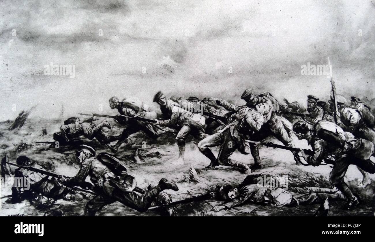 Oberst Birchall führt kanadische Truppen bei der Schlacht bei Ypern 1915 Stockfoto