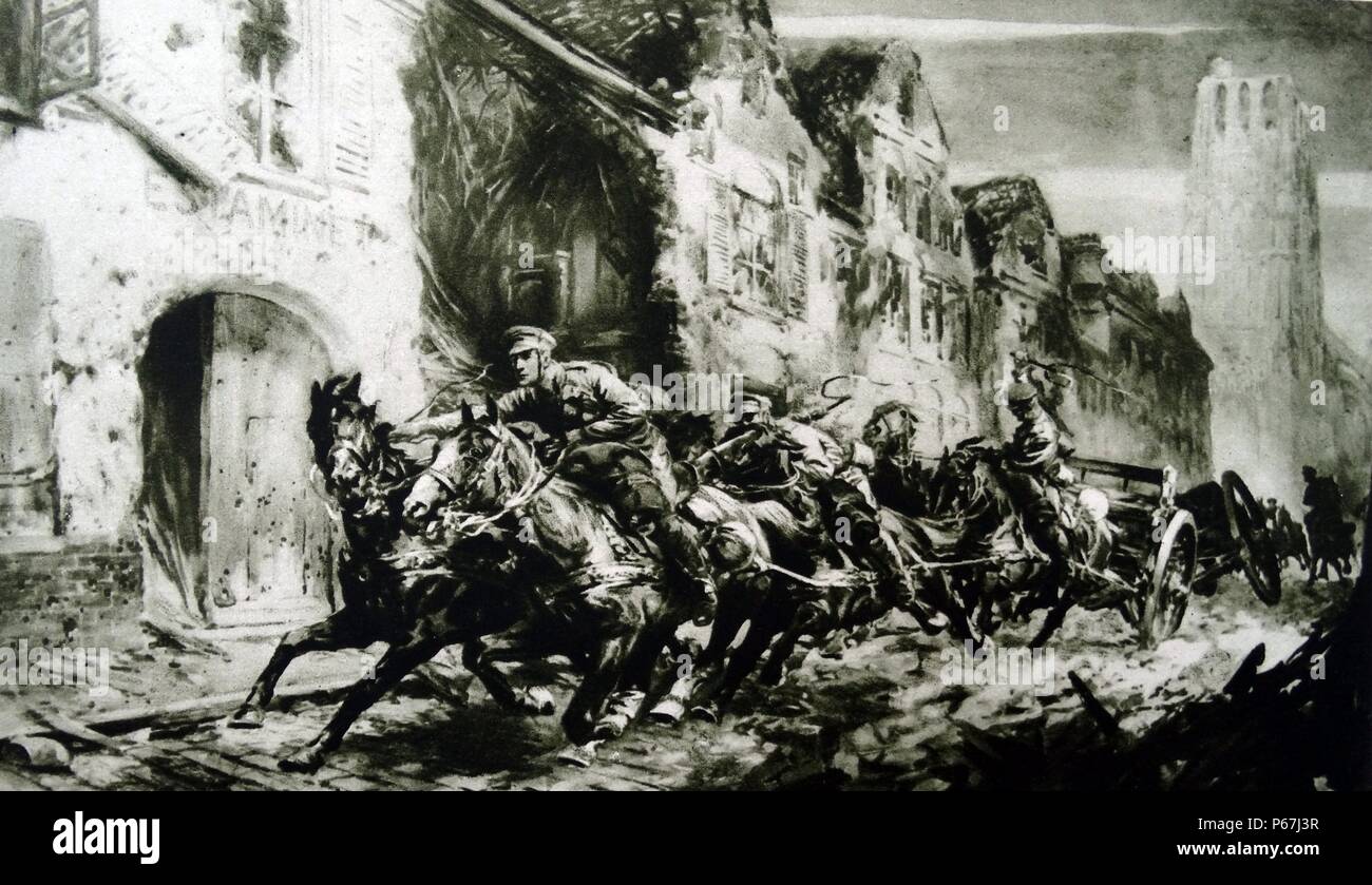 Königliche Pferd Artillerie schneidigen durch Flandern;   Belgien;   Weltkrieg eine 1915 Stockfoto