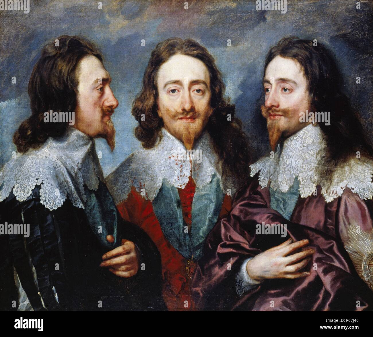 Sir Anthony Van Dyck;   Triptychon-Porträt von König Charles i. von England Stockfoto