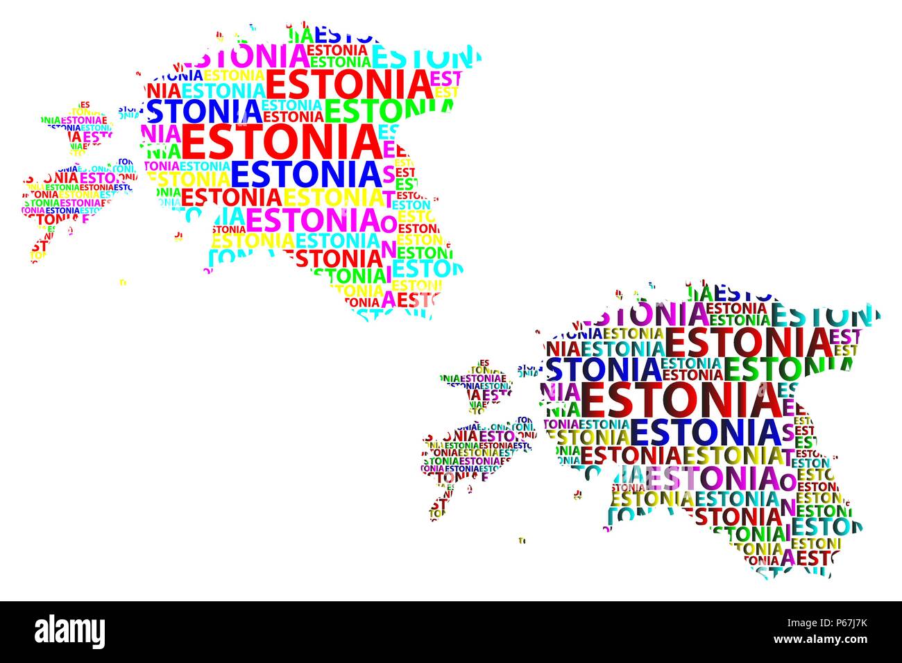 Estland In Der Landessprache Skizze Estland schreiben Text Karte, Republik Estland - in der Form des