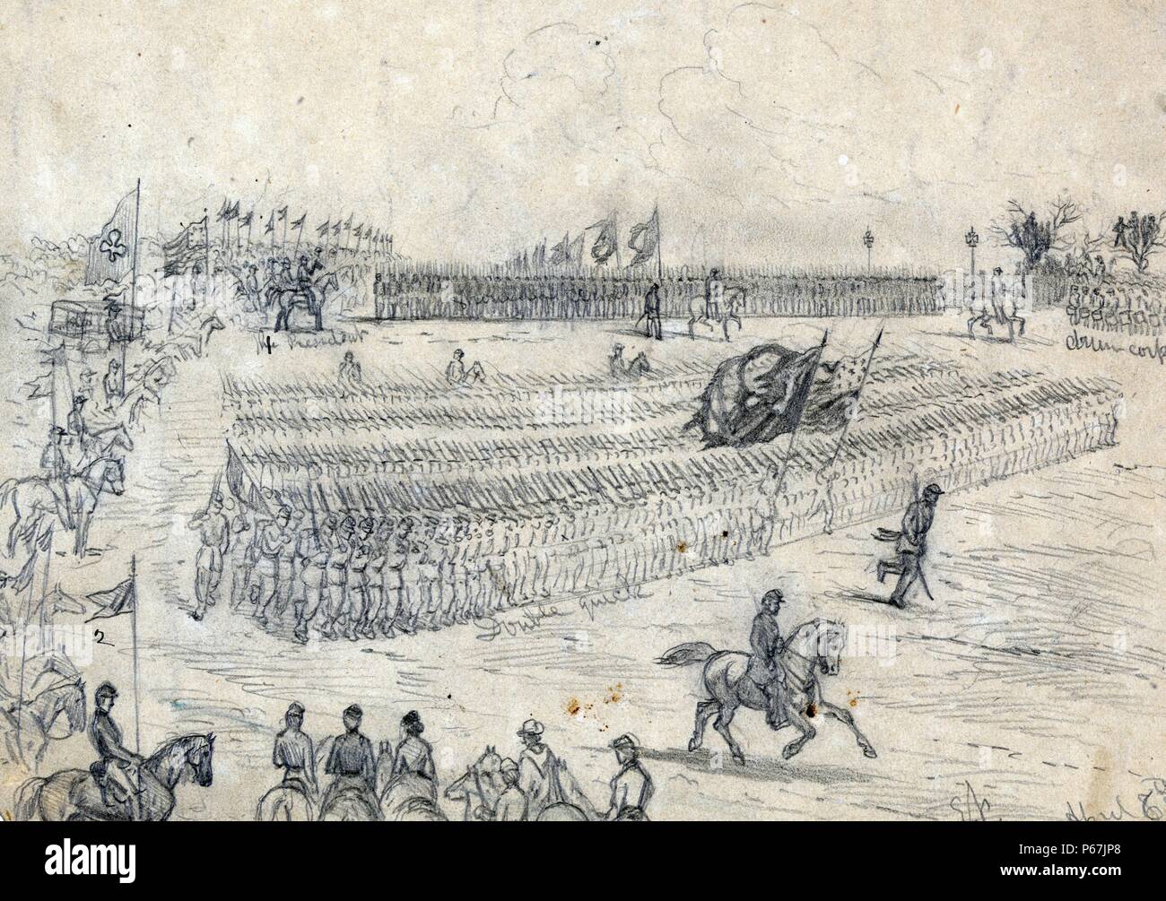 Überprüfung der Army of the Potomac unter dem Kommando von General Joe E. Hooker von Präsident Abraham Lincoln Stockfoto