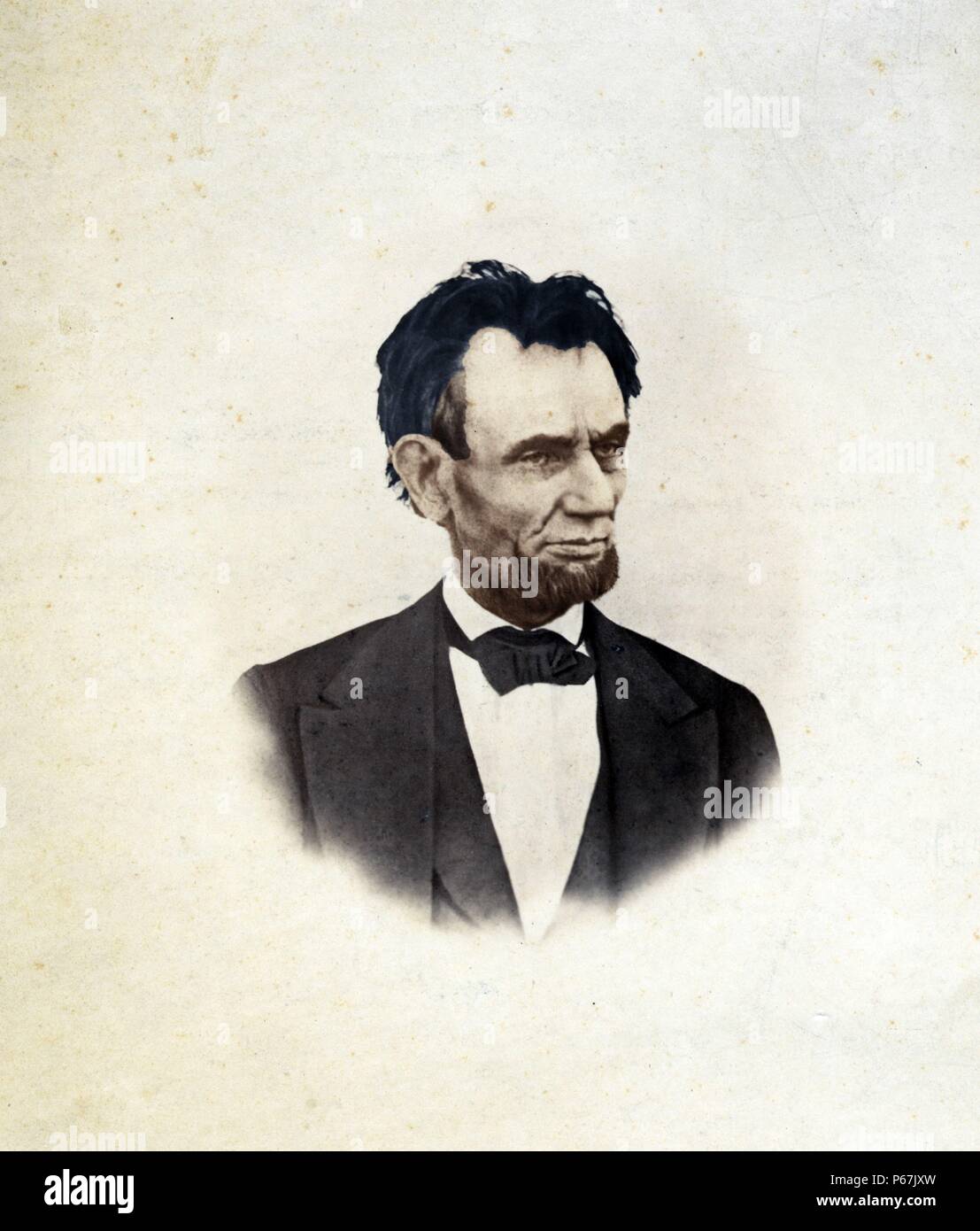 Bild von Präsident Lincoln auf dem Balkon im Weißen Haus getroffen. Lincoln war der 16. Präsident der Vereinigten Staaten, von März 1861 bis zu seiner Ermordung im April 1865. Stockfoto