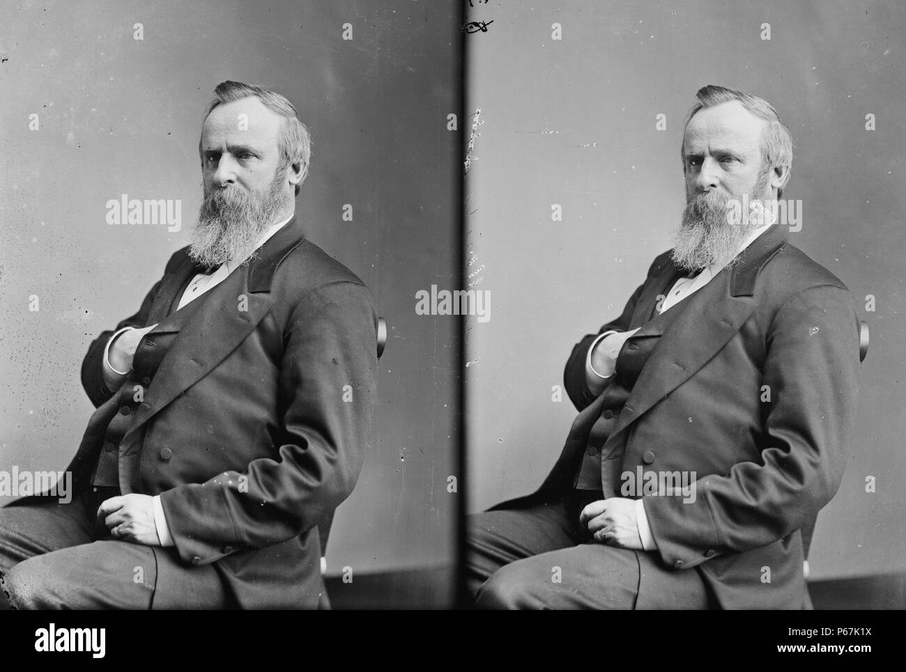 Präsident Rutherford B. Hayes. Hayes war der 19. Präsident der Vereinigten Staaten. Als Präsident leitete er das Ende des Wiederaufbaus, begannen die Bemühungen, die Reform des öffentlichen Dienstes geführt, und versucht, zwischen den Divisionen aus dem Bürgerkrieg und dem Wiederaufbau nach links. Stockfoto