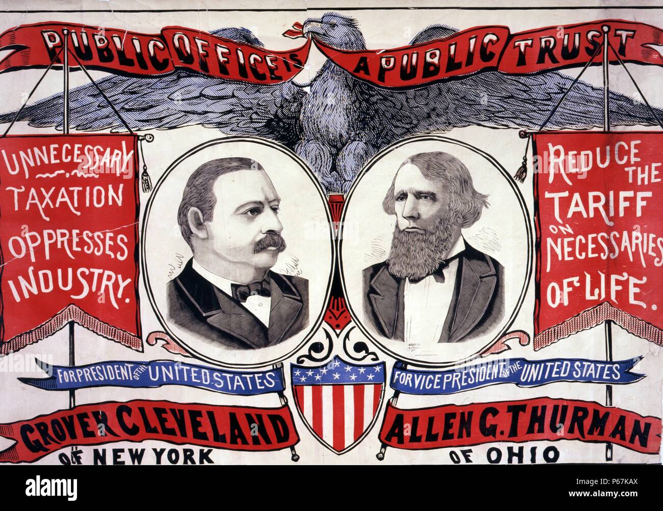 Ein öffentliches Amt ist ein öffentliches Vertrauen: für die USA-Präsident Grover Cleveland von New York; Vizepräsident der Vereinigten Staaten, allen G. Thurman von Ohio. Stockfoto