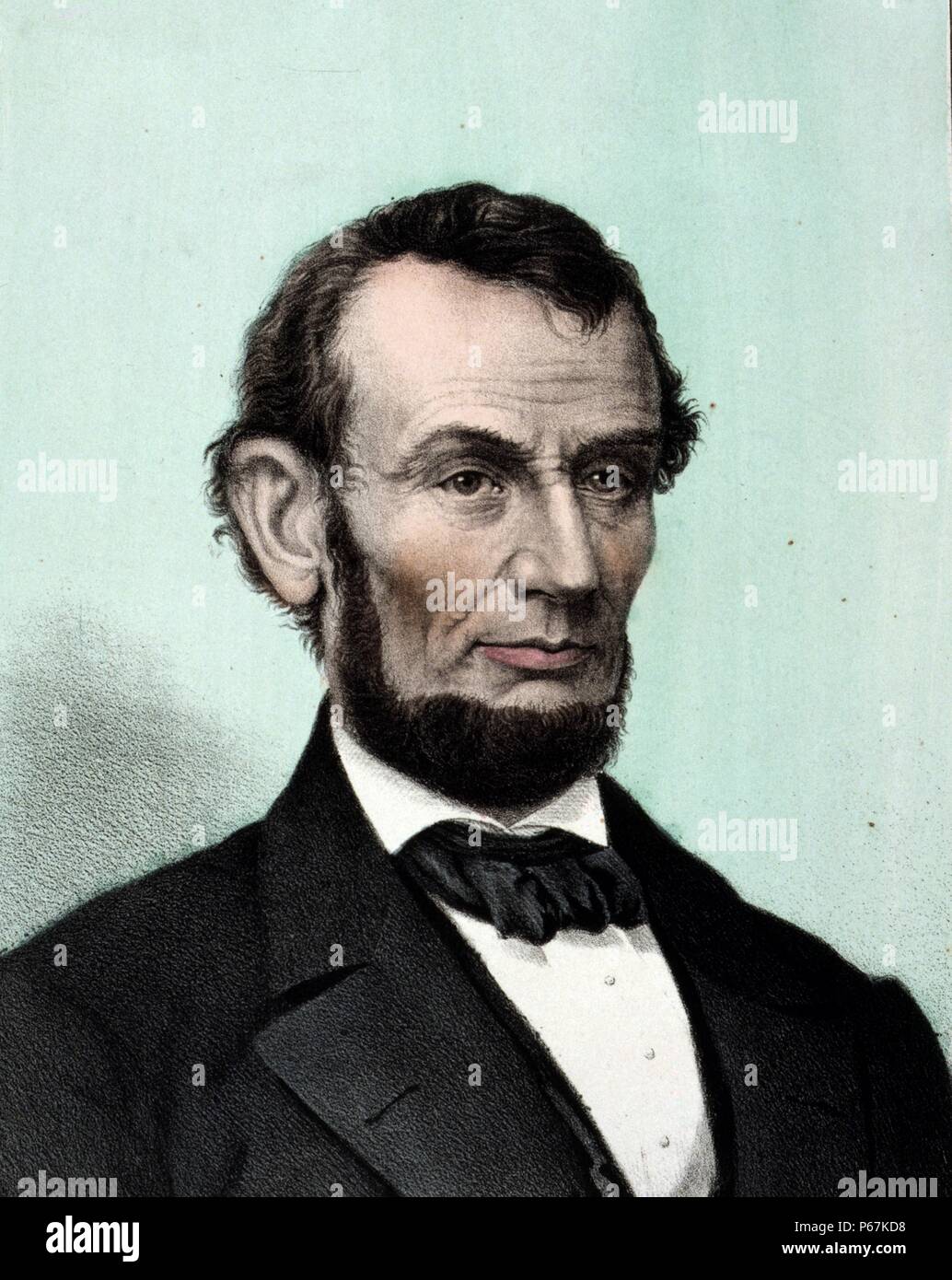 Abraham Lincoln. Lincoln war der 16. Präsident der Vereinigten Staaten, von März 1861 bis zu seiner Ermordung im April 1865. Er führte die Vereinigten Staaten durch den Bürgerkrieg und die Abschaffung der Sklaverei und die Wirtschaft in den Prozess modernisiert. Stockfoto