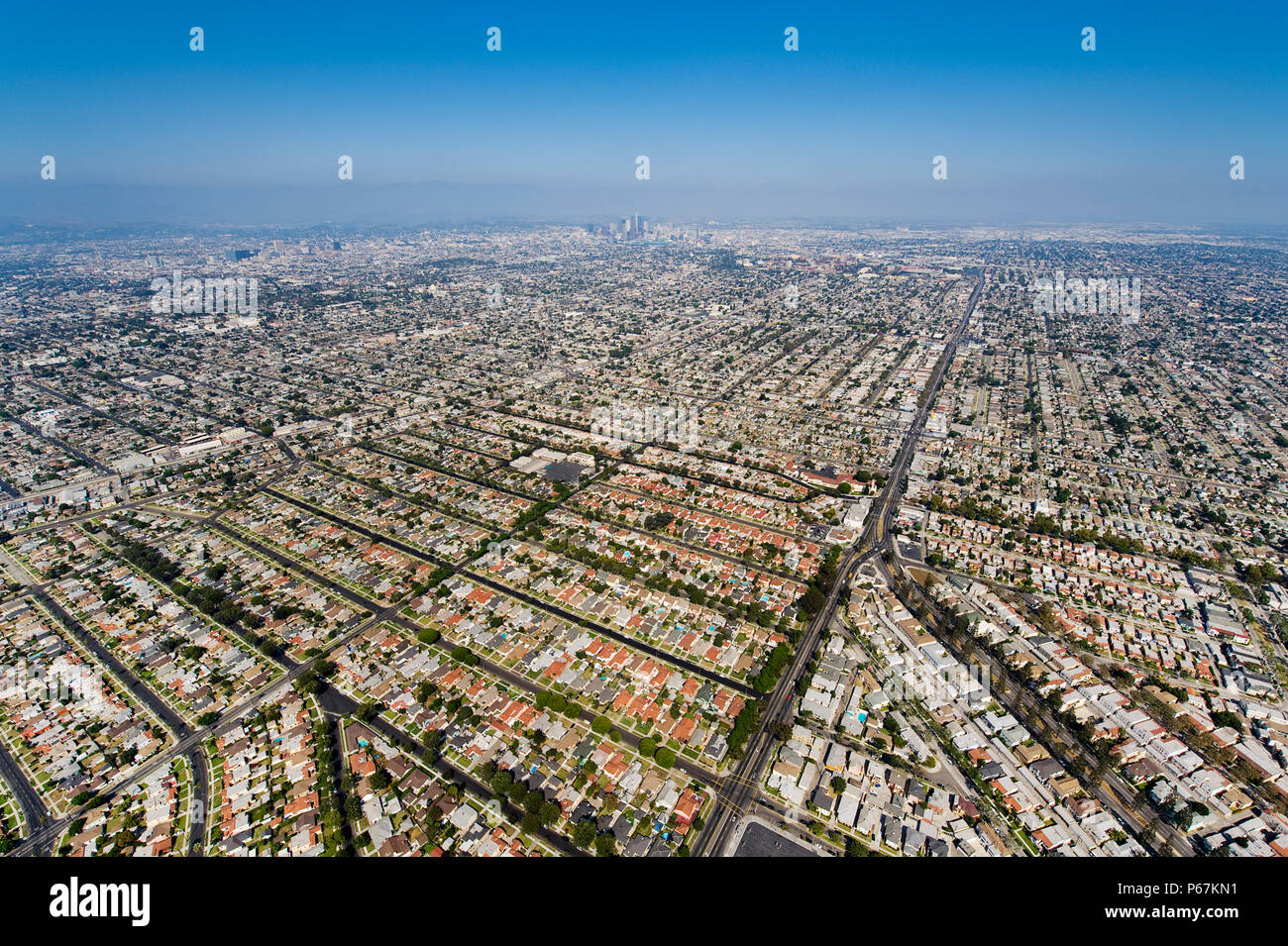 Helikopter Luftbild von Wohn Inner City Los Angeles, Kalifornien, USA Stockfoto