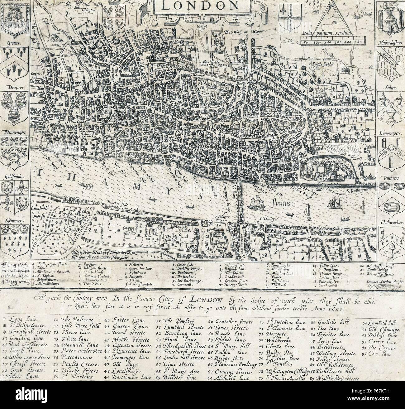 16. Jahrhundert Karte von London von John Norden (1548-1625) Englisch Kartograph, Chorographer und Antiquar. Datierte 1593 Stockfoto