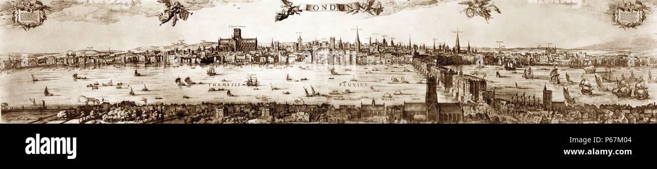 Gravur von London im frühen 17. Jahrhundert. Datiert 1616 Stockfoto