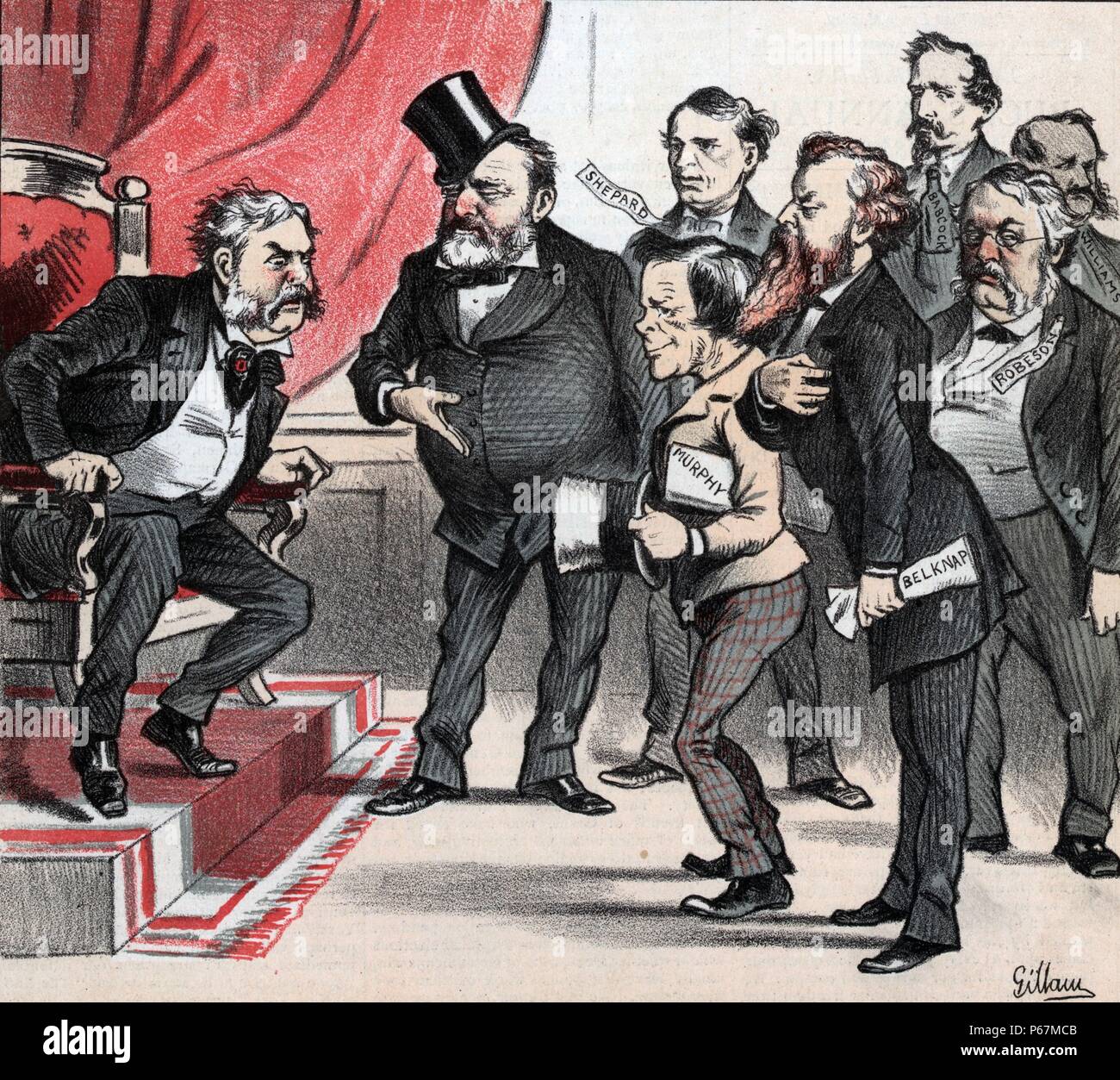 Einen Weg aus der Präsident Arthur's Dilemma' Ulysses S. Grant zu empfehlen Präsident Chester A. Arthur Einige "Freunde" von seiner als politische ernannten Mitglieder; alle angezeigten Männer waren in Skandale während Grant's Verwaltung beteiligt. Stockfoto