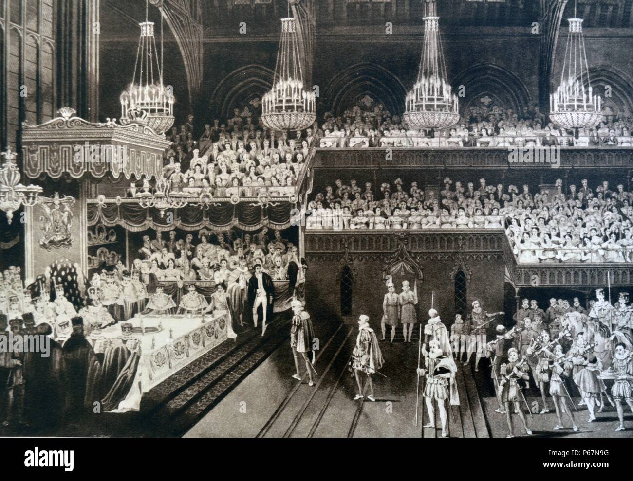 Bankett der Krönung von König George IV. von Großbritannien, in der Westminster Hall, London 1820 Stockfoto