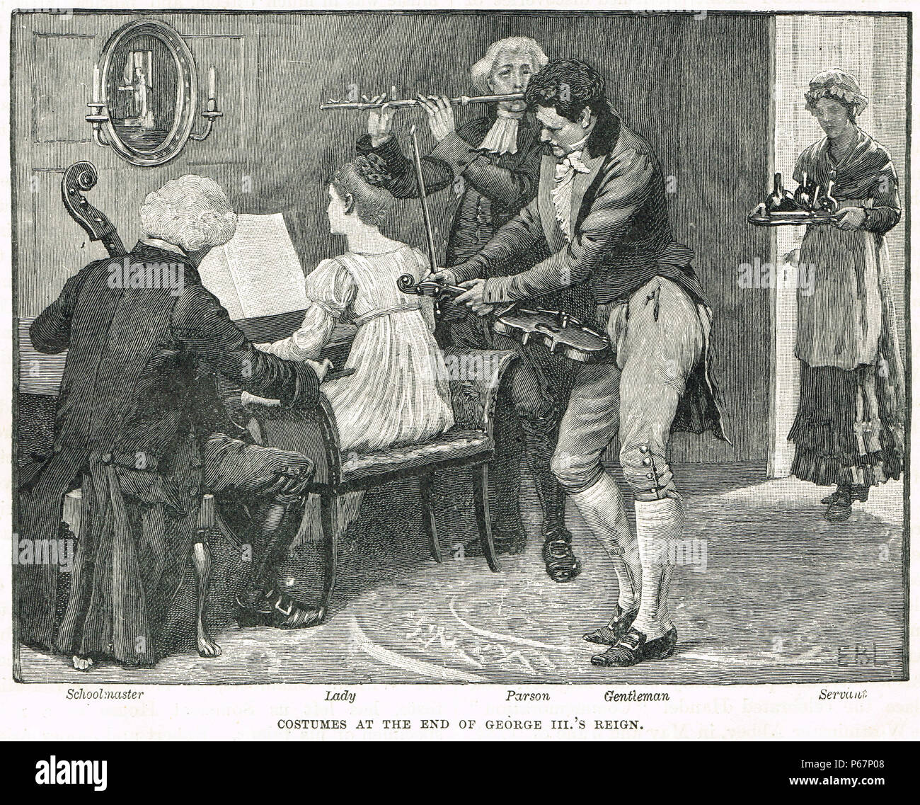 Kostüme am Ende der Regierungszeit von George III. Stockfoto