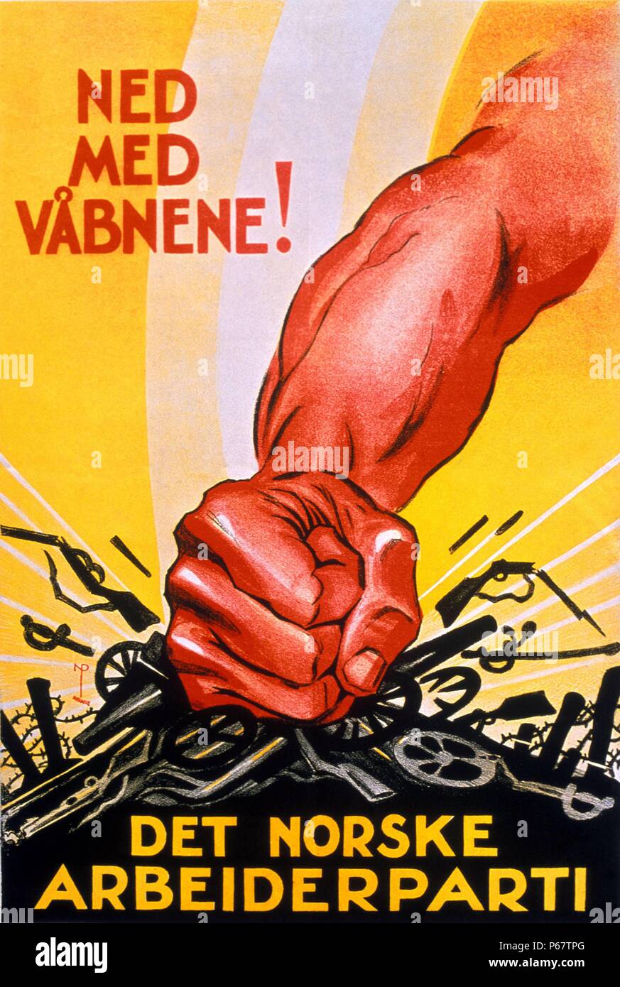 Norwegische Arbeiterpartei Propaganda - kein Krieg mehr! Die Labour Party und die Jugend waren Antimilitaristische. Die 1917 kommunistischen russischen Revolution hatte einen großen Einfluss auf die Politik der Labour Party. Stockfoto