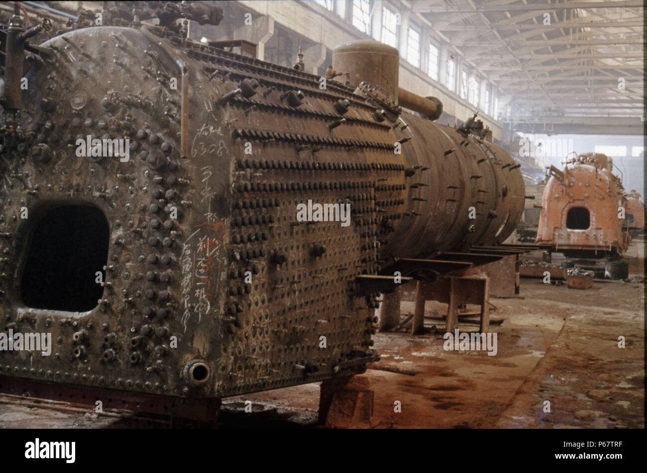 Dampflokomotive Kessel Überholung bei Chan Chun Locomotive Works. Stockfoto