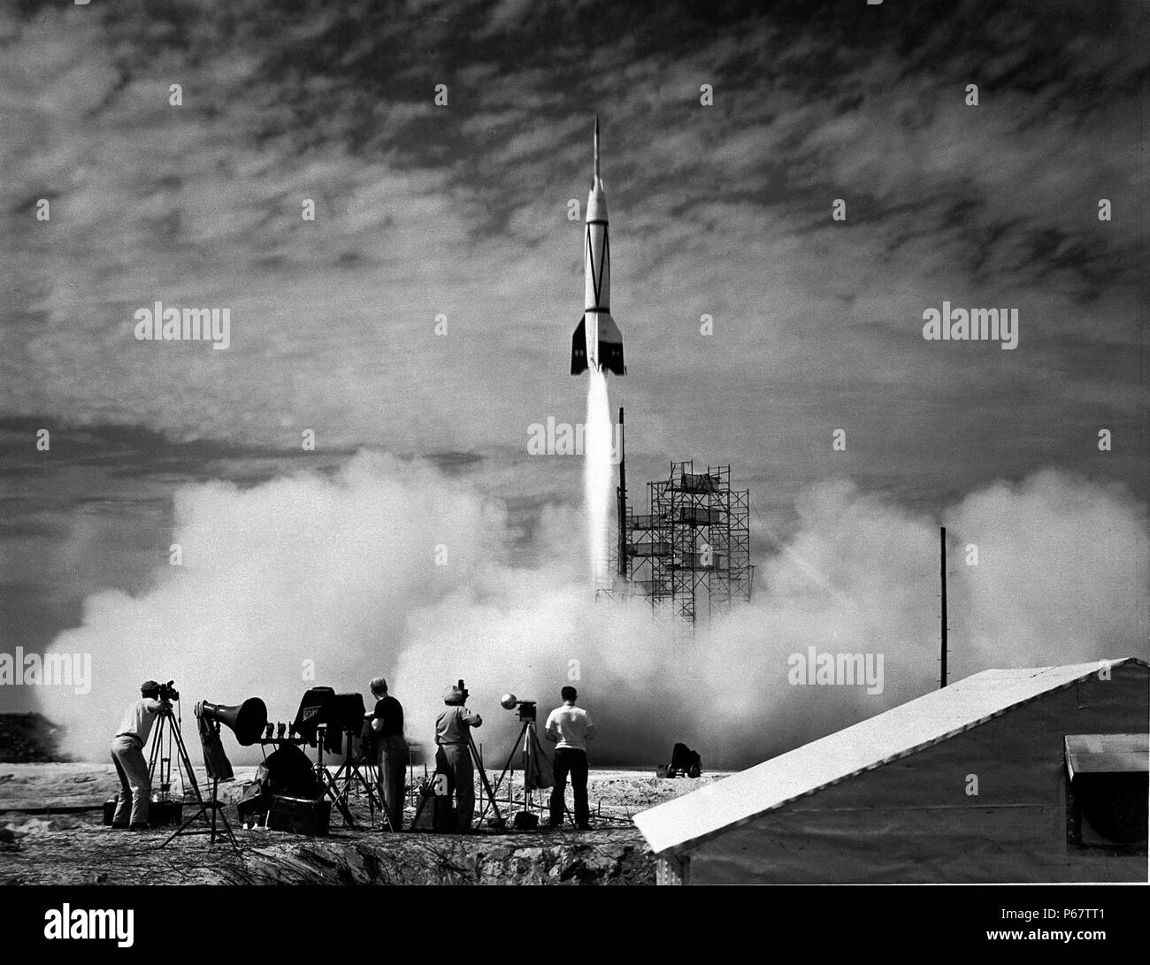 Der erste US-Test von einem erfassten deutschen V2, 1946. Am Ende des Krieges, begann ein Wettlauf zwischen den USA und der UDSSR als viele V2-Raketen und Mitarbeiter abzurufen, wie möglich. Stockfoto