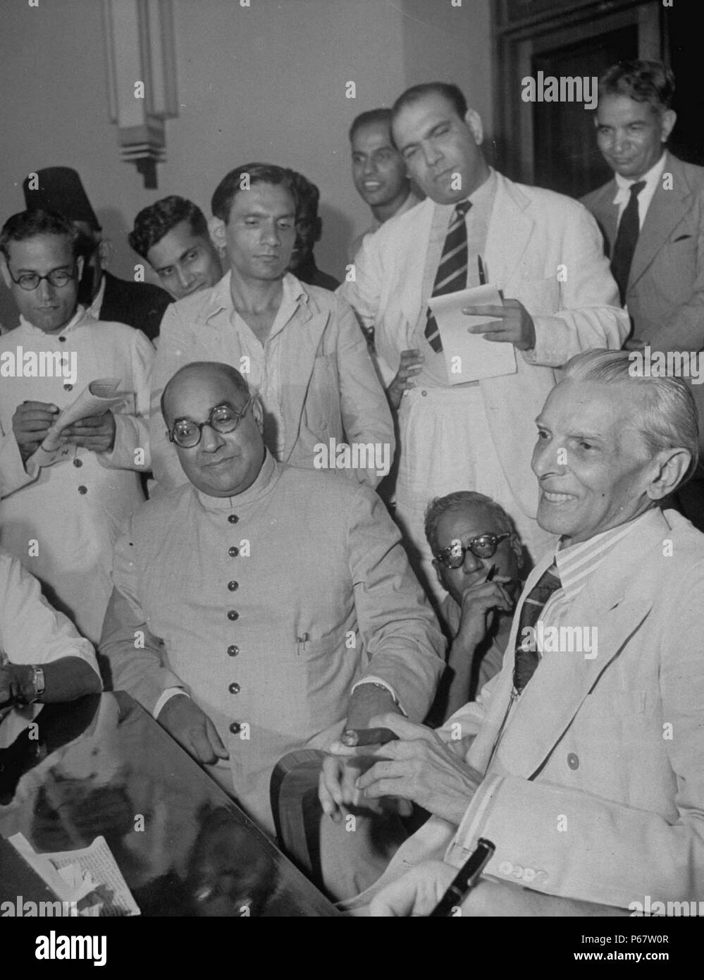 Muhammad Ali Jinnah und Liaquat Ali Khan werden als die ersten Generalgouverneur und erster Premierminister von Pakistan genannt. Beide sind als die Väter der modernen Pakistan und Khan ist der dienstälteste Ministerpräsident zu diesem Tag. Stockfoto