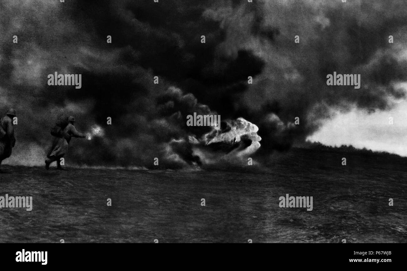 Weltkrieg ein französischer Flammenwerfer Angriff einer deutschen Position 1916 Stockfoto