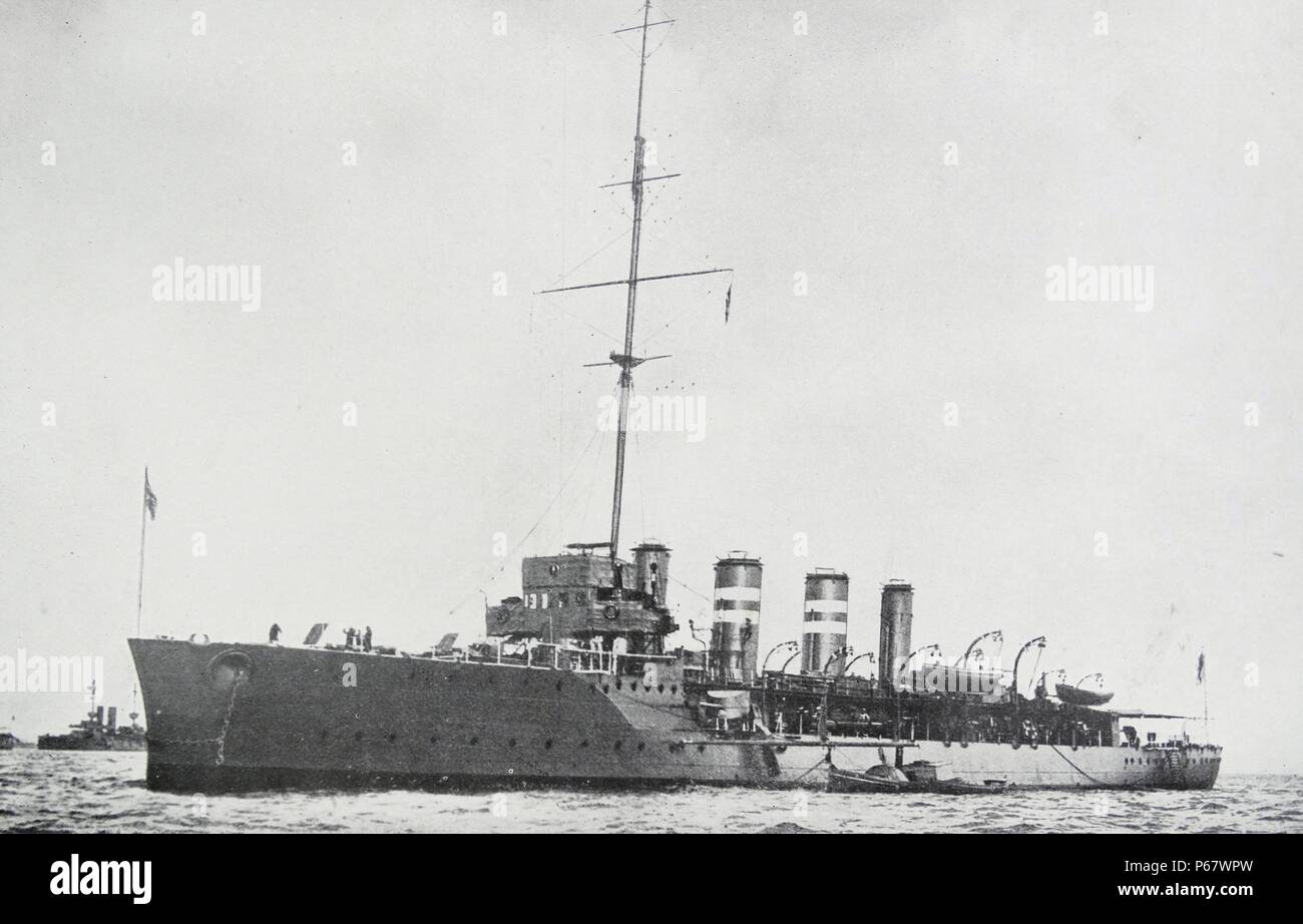 Die HMS Amphion, ein Kreuzer der Royal Navy. Sie war das erste Schiff der Royal Navy im Ersten Weltkrieg im August 1914, versenkt werden Stockfoto