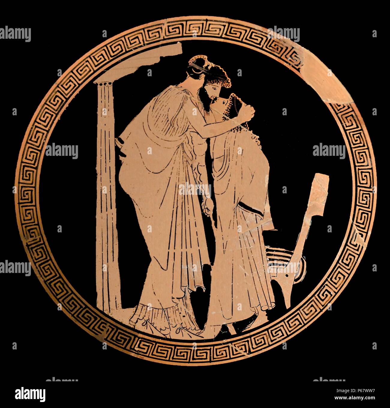 Griechisches Gericht Darstellung ein Erastes (Liebhaber) und ein Eromenos (Geliebte) küssen. Ca. 500 v. Chr. Stockfoto Griechisches Gericht Darstellung ein Erastes (Liebhaber) und ein Eromenos (Geliebte) küssen. Ca. 500 v. Chr. Stockfoto