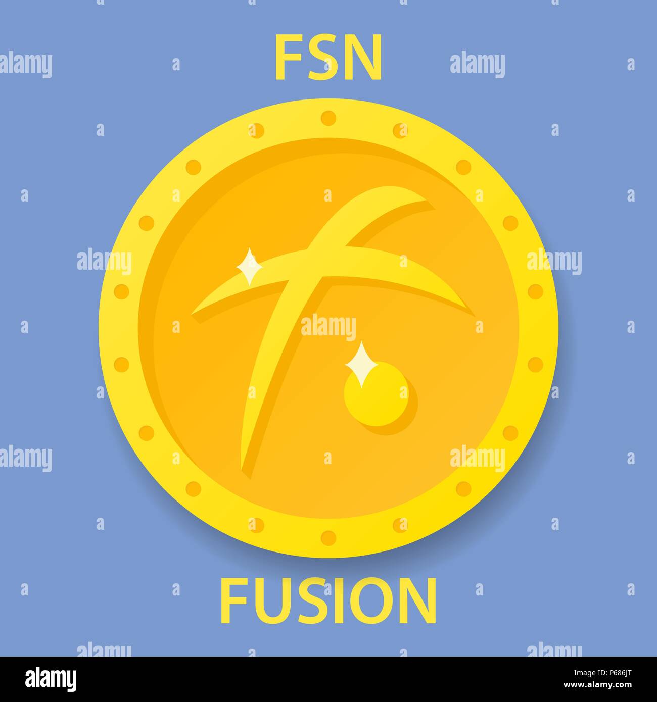 Fusion Münze cryptocurrency blockchain Symbol. Virtuelle elektronische, Internet Geld oder cryptocoin Symbol, Logo Stock Vektor