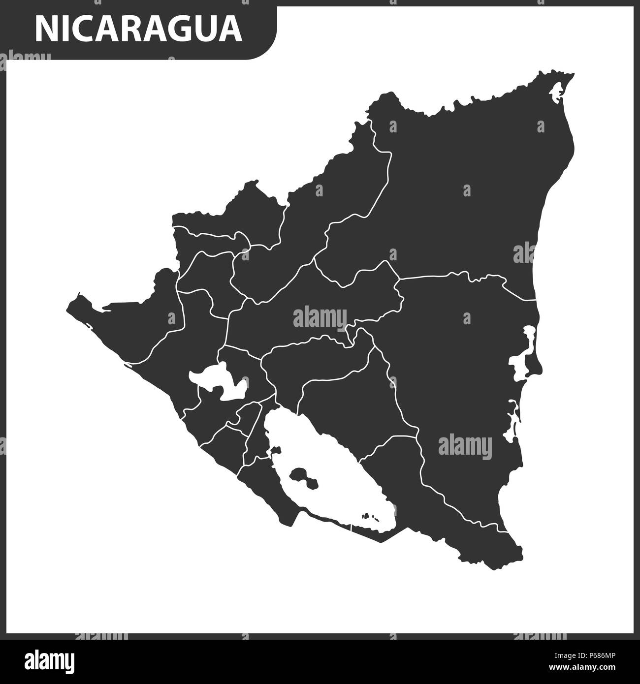 Die detaillierte Karte von Nicaragua mit Regionen. Verwaltungseinheit. Stock Vektor
