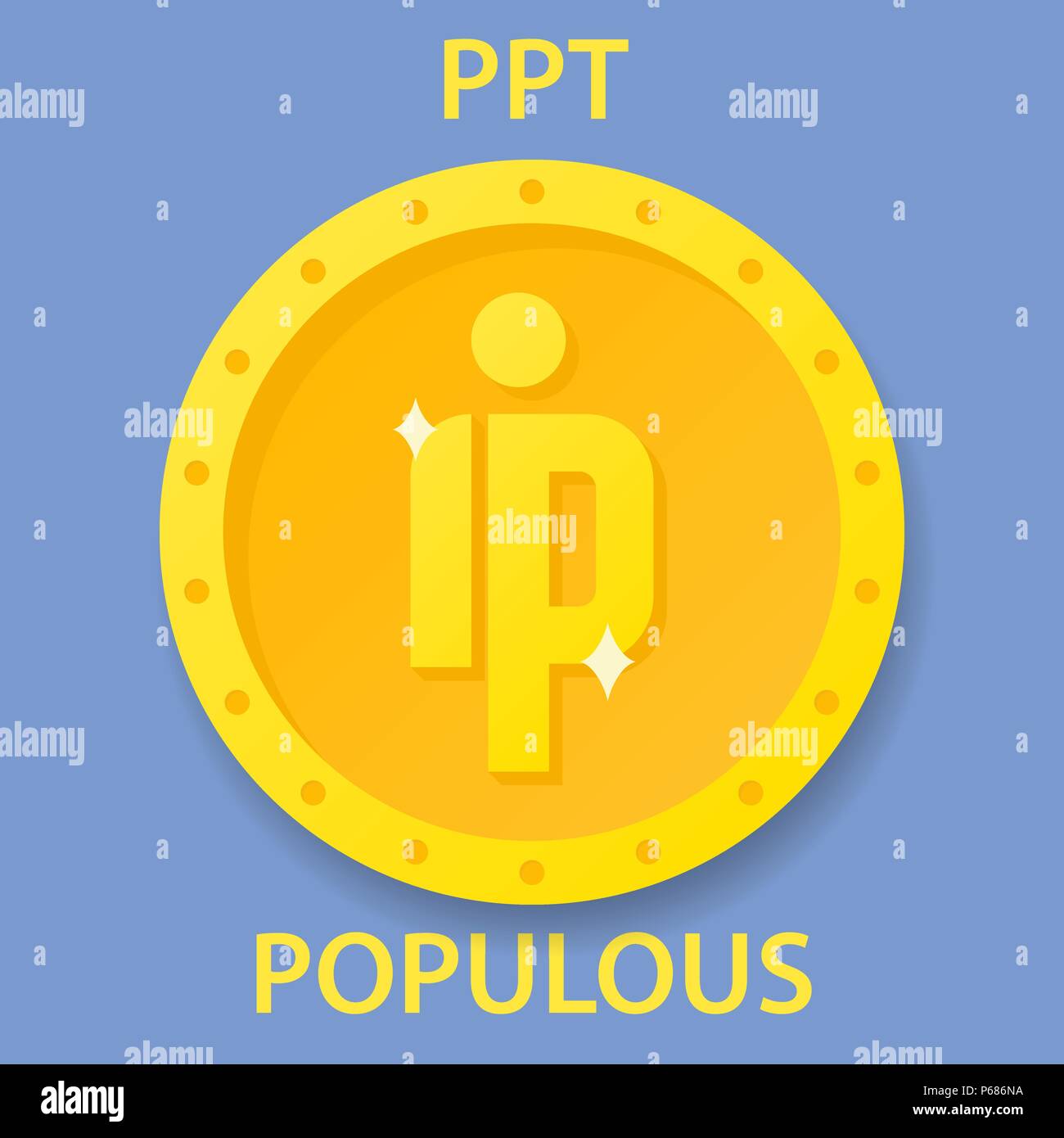 Populous Münze cryptocurrency blockchain Symbol. Virtuelle elektronische, Internet Geld oder cryptocoin Symbol, Logo Stock Vektor
