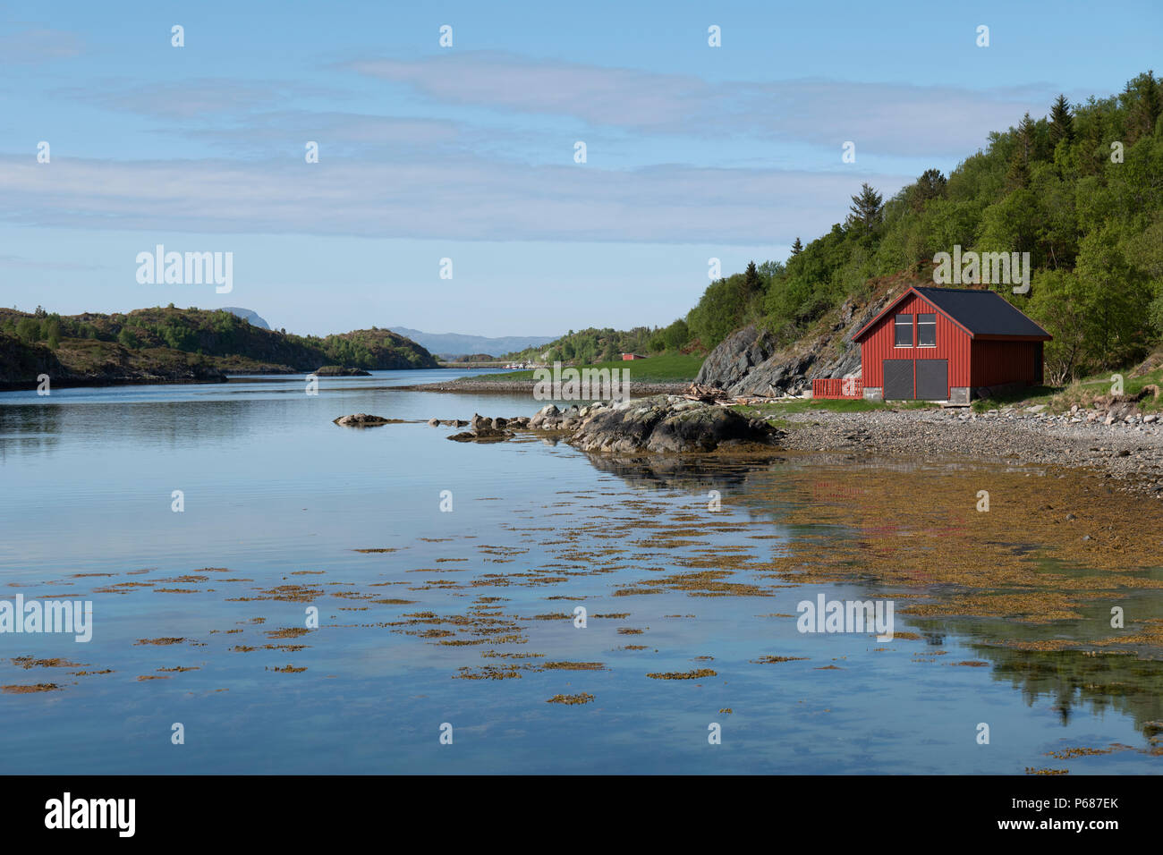Moderne angeln Kabine auf Leka Island, Norwegen. Stockfoto