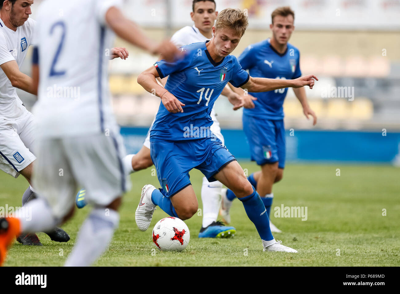 Reus, Tarragona, Spanien. 28 Juni, 2018. Fußballspiel zwischen Italien vs Griechenland an der Reus Stadion. © ABEL F. ROS/Alamy leben Nachrichten Stockfoto