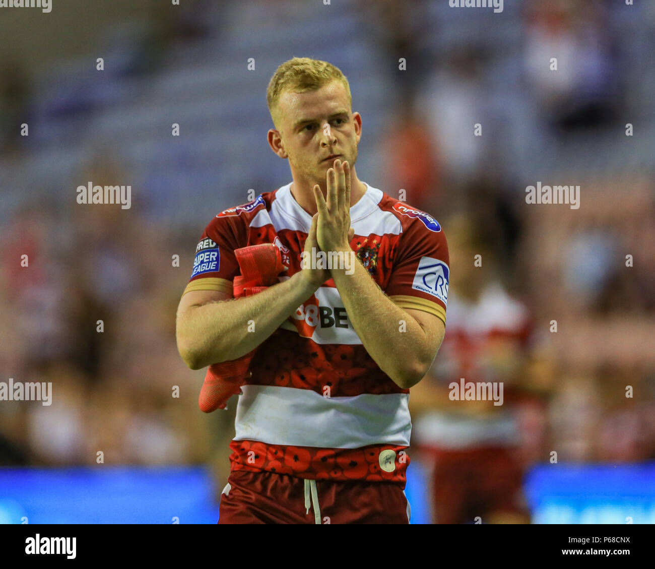 Wigan, Großbritannien. Donnerstag, 28. Juni 2018, DW Stadium, Wigan, England; Betfred Super League, Wigan Warriors v Leeds Rhinos; Josh Woods von Wigan Warriors Credit: Aktuelles Bilder/Alamy leben Nachrichten Stockfoto