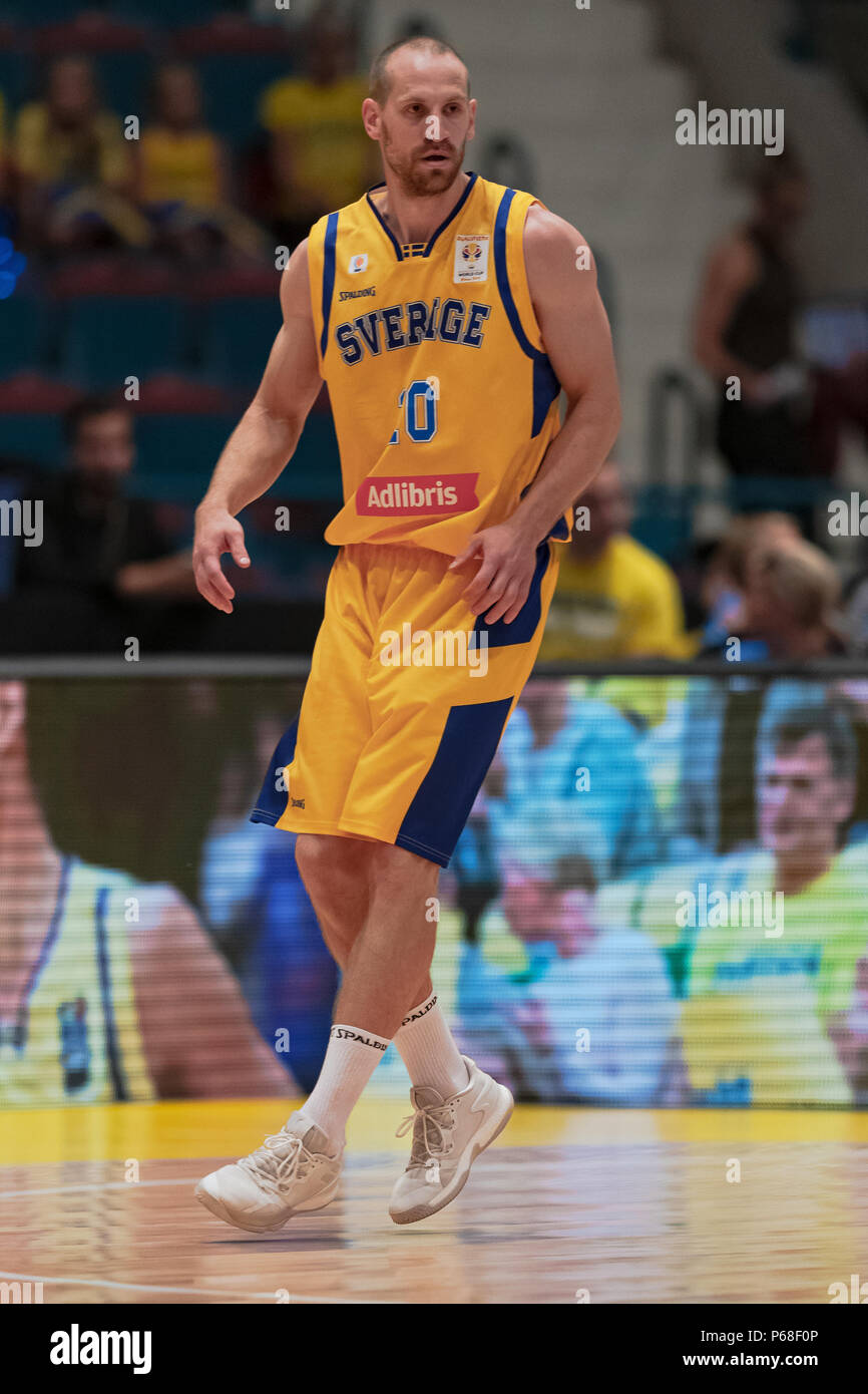 Hovet, Stockholm, Schweden. 28. Jun 2018. Schweden gegen Lettland in der  FIBA Basketball WM 2019 Europäische Qualifier. Lettland gewonnen mit 82-72  Quelle: Stefan Holm/Alamy leben Nachrichten Stockfotografie - Alamy