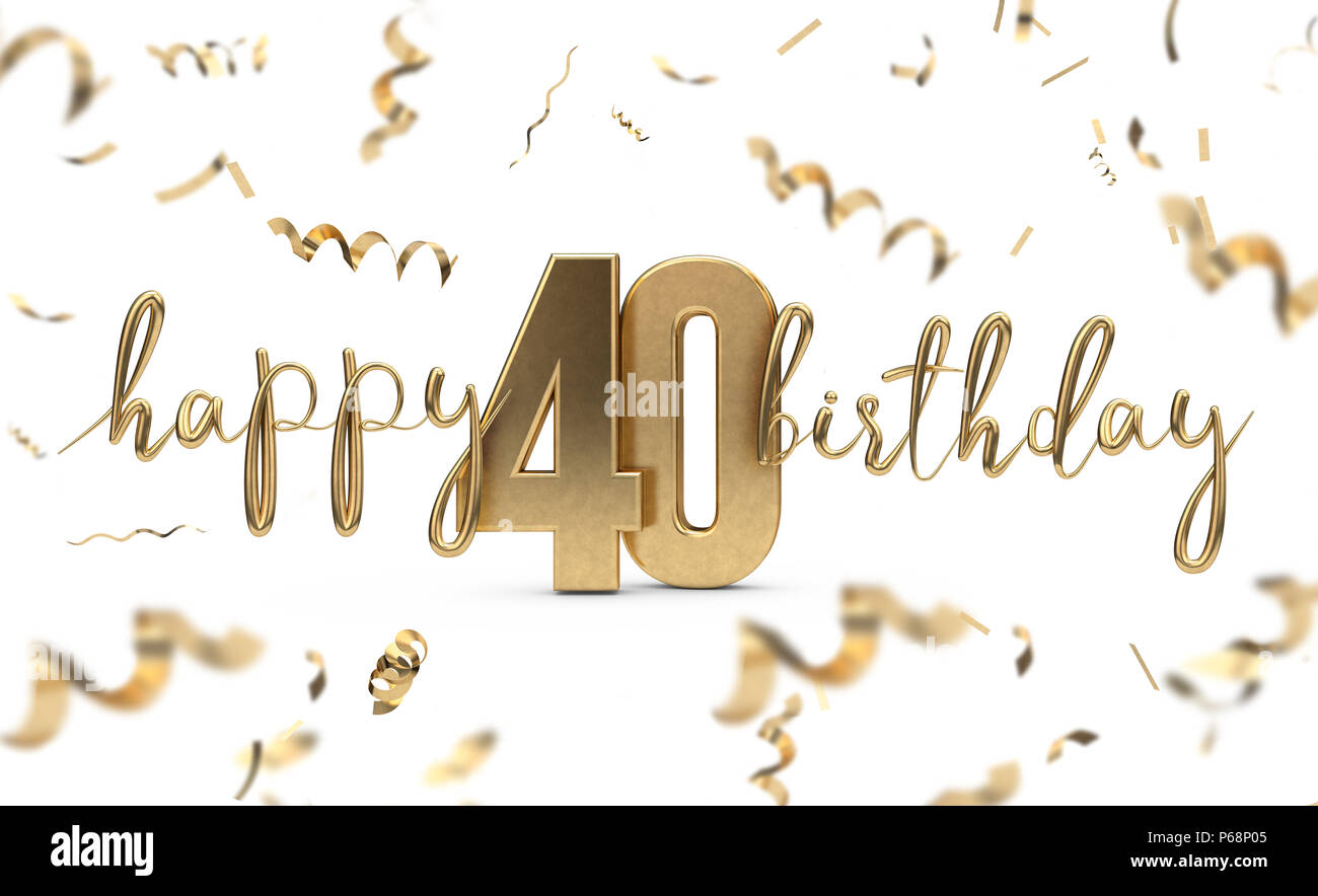 Happy 40th birthday gold Gruß Hintergrund. 3D-Rendering Stockfoto