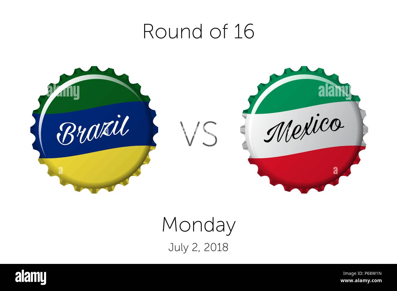 Fussball-WM | Runde 16 - Brasilien VS Mexiko - Juli 2, 2018 Stock Vektor