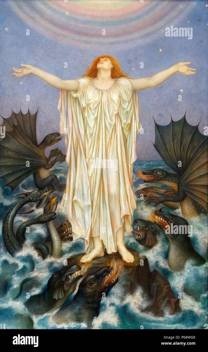 S.O.S' 1916 von Evelyn De Morgan (30. August 1855 bis 2. Mai 1919); Englisch Pre-Raphaelite Maler. Die zentrale Figur steht für unschuldige Opfer im Krieg für himmlische Hilfe als ein Meer von Feindseligkeit umkreist sie suchen Stockfoto