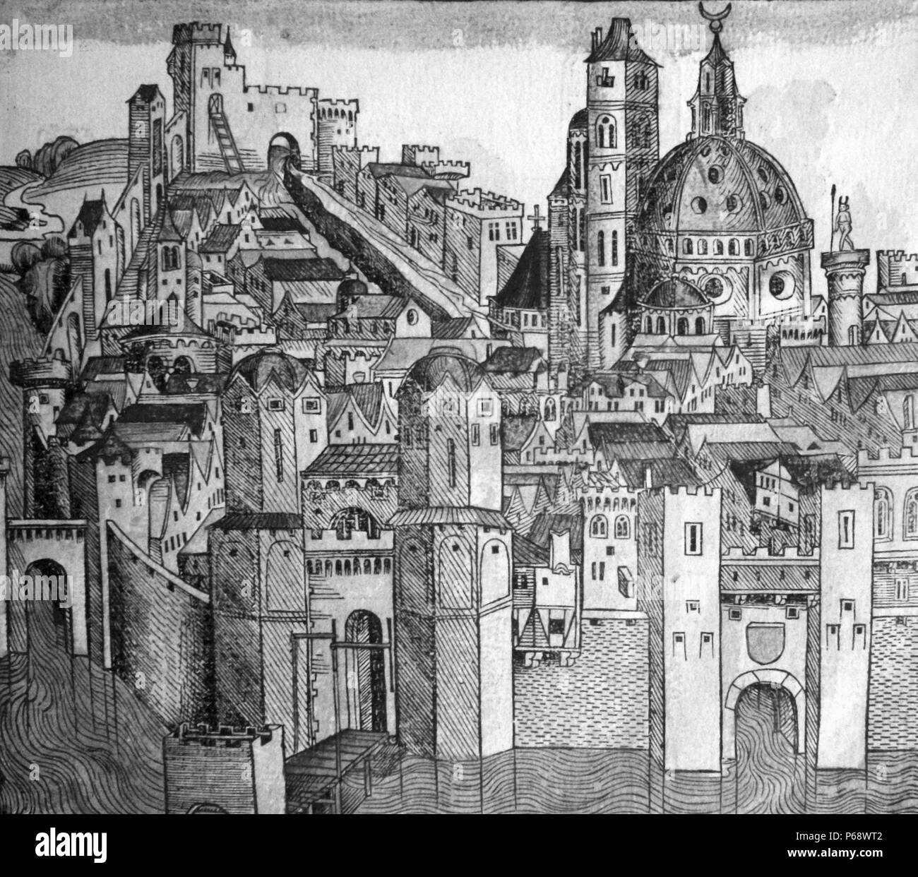 Marseille-1493. Illustration aus die Schedelsche Weltchronik von Hartmann Schedel (13 Februar 1440 – 28 November 1514) Stockfoto