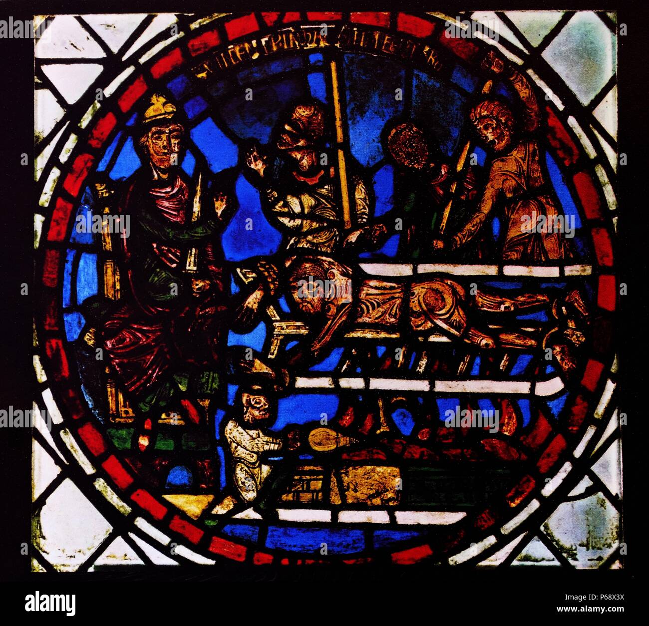 Romanischen Glasmalerei. Ein Beispiel der frühen Glasmalerei. Vom 10. Jahrhundert Stockfoto